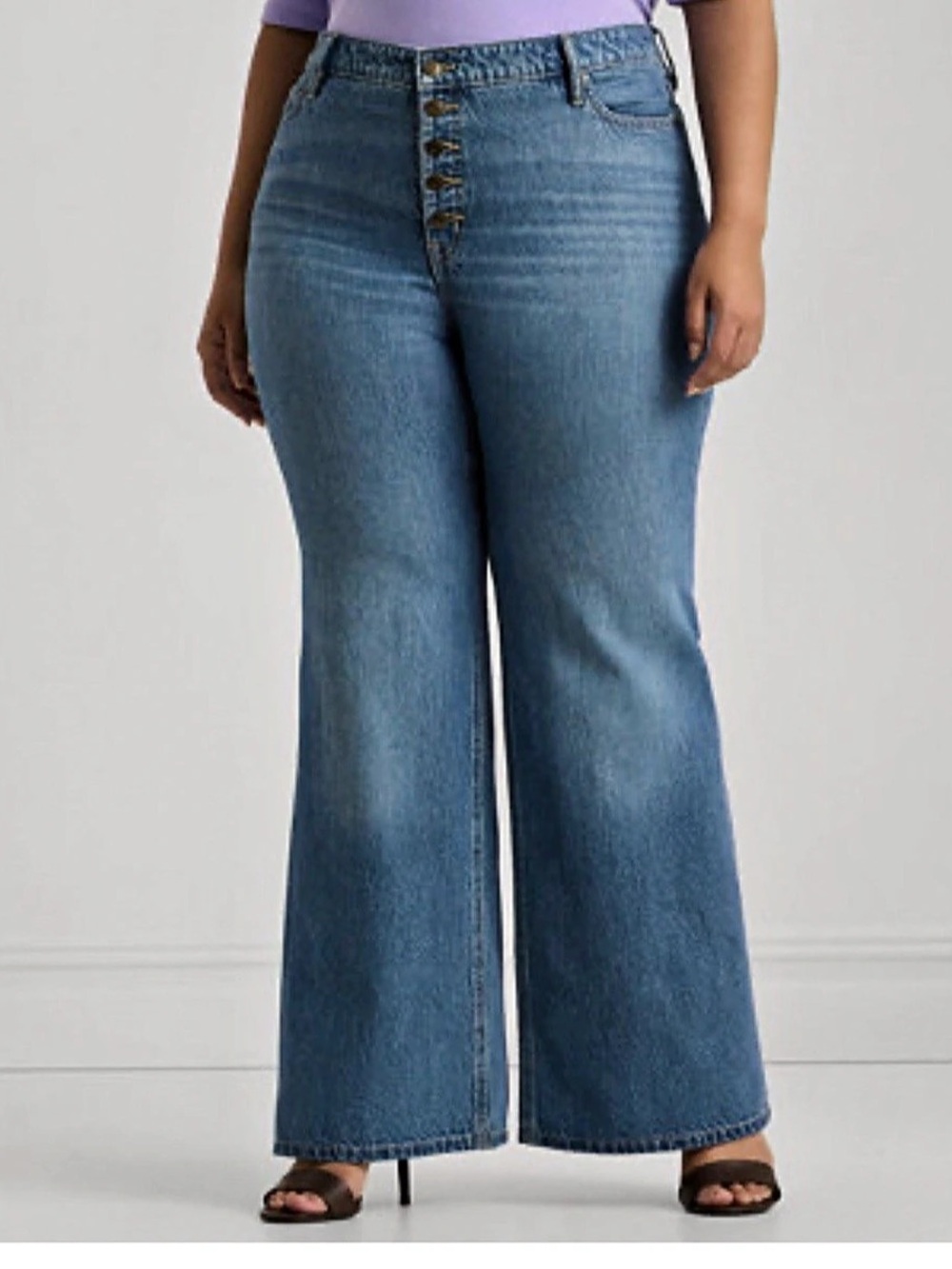 Lauren Ralph Lauren Button-Front Wide-Leg Jean Blue Waist 16